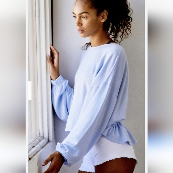 Free People Movement Good To Go Sweat Top Size XS Blue Oversized Dolman Sleeve - Picture 15 of 16